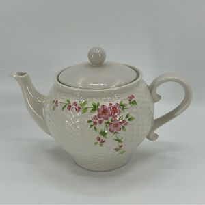 Vintage Shabby Chic Small Pink White Cottage Flower Farmhouse Tea Pot Kettle